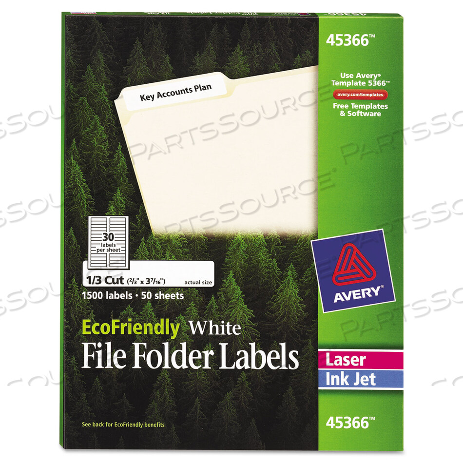OEM#: 45366ECOFRIENDLY PERMANENT FILE FOLDER LABELS, 0.66 X 3.44, WHITE, 30/SHEET, 50 SHEETS/PACK by Avery