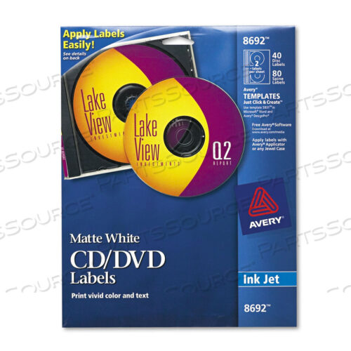 OEM#: 8692INKJET CD LABELS, MATTE WHITE, 40/PACK by Avery