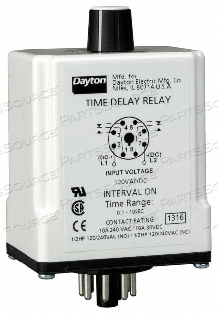 OEM#: 1EGC7H7811 TIME DELAY RELAY 120VAC/DC 10A DPDT by DAYTON ELECTRIC MANUFACTURING CO