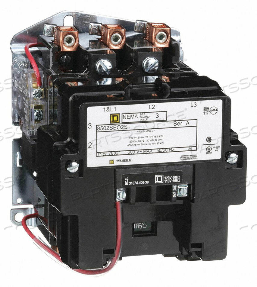 OEM#: 8502SEO2V02SNEMA MAGNETIC CONTACTOR 90A 120VAC NEMA3 by Square D