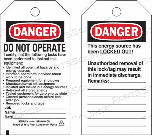OEM#: 65449DANGER TAG 5-3/4INHX3INW CARDSTOCK PK25 by Brady Americas