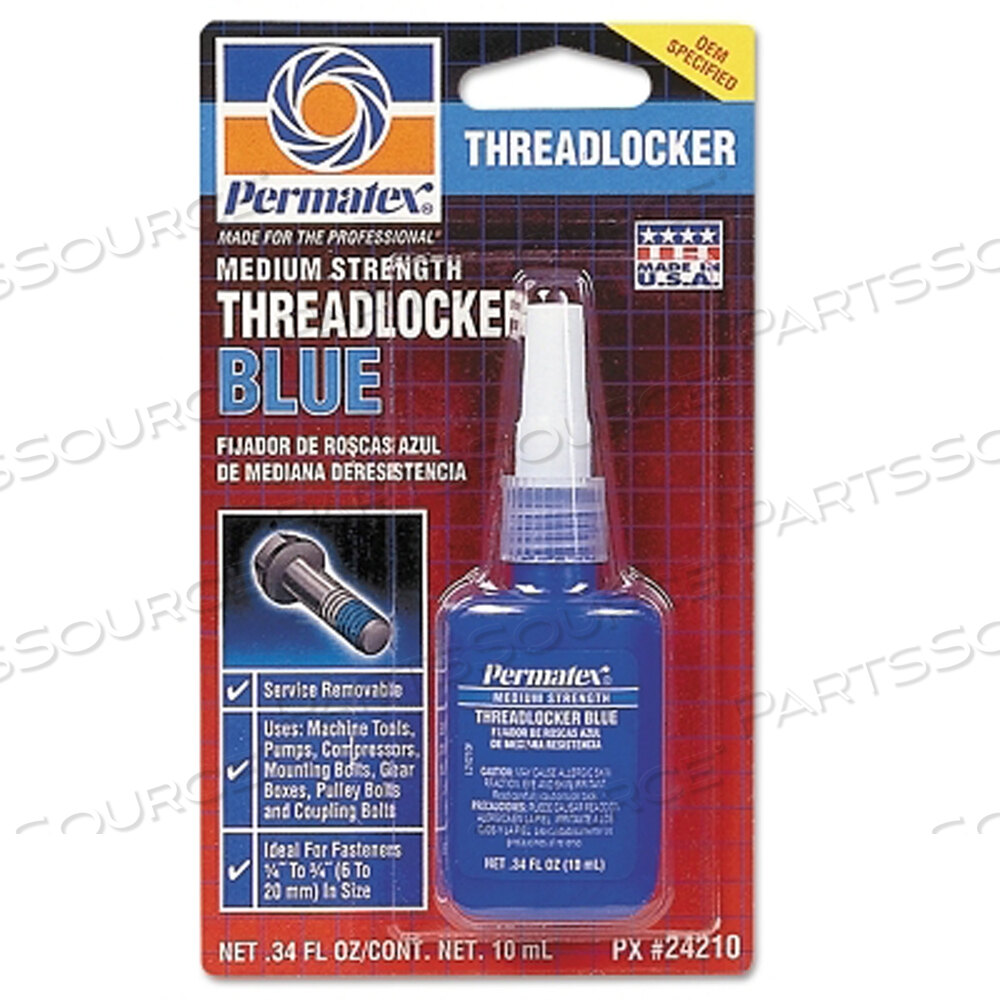 OEM#: 24210MEDIUM STRENGTH BLUE THREADLOCKER, 10 ML, 1/4 IN TO 3/4 IN THREAD by Permatex