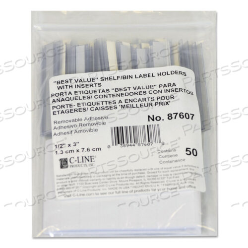 OEM#: 87607SELF-ADHESIVE LABEL HOLDERS, TOP LOAD, 0.5 X 3, CLEAR, 50/PACK by C-Line