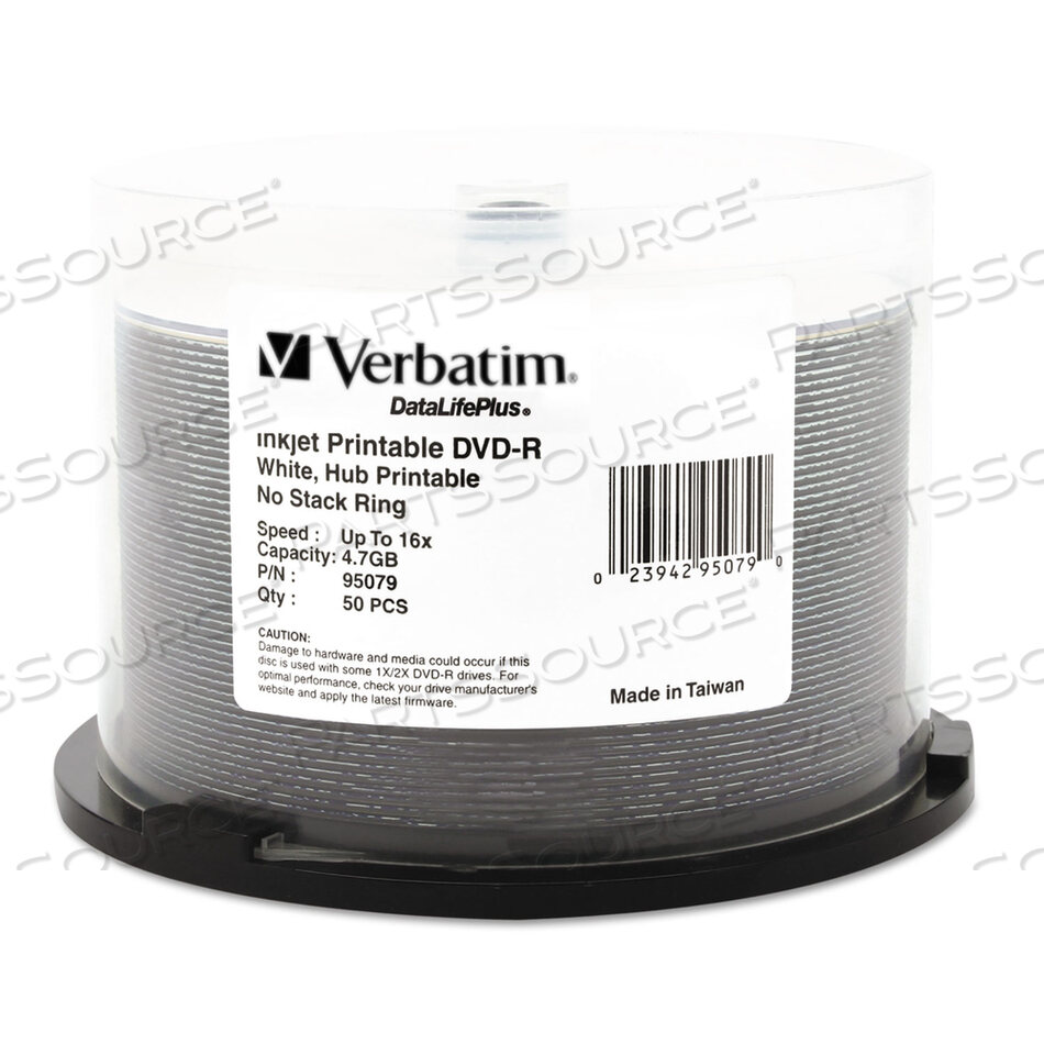 OEM#: 95079DVD-R DATALIFE PLUS PRINTABLE RECORDABLE DISC, 4.7 GB,16X, SPINDLE, WHITE, 50/PACK by Verbatim