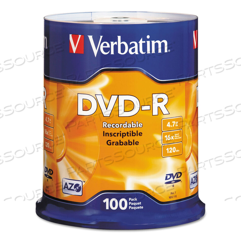 OEM#: 95102DVD-R RECORDABLE DISC, 4.7 GB, 16X, SPINDLE, SILVER, 100/PACK by Verbatim