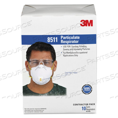 OEM#: 8511PARTICULATE RESPIRATOR W/COOL FLOW EXHALATION VALVE, STANDARD SIZE, 10/BOX by 3M Consumer