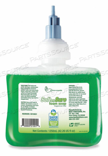 OEM#: SO10031FOAM SOAP FRAGRANCE-FREE 1.25L PK6 by Best Sanitizers Inc.