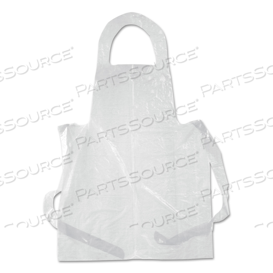 POLY APRON, 28 X 55, 1 MIL, ONE SIZE FITS ALL, WHITE, 100/PACK