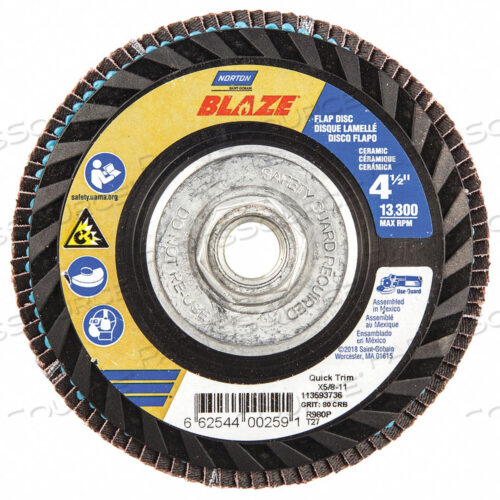 OEM#: 66254400259H5953 FLAP DISC 4 1/2 IN X 80 GRIT 5/8-11 by Norton | Saint-Gobain Abrasives