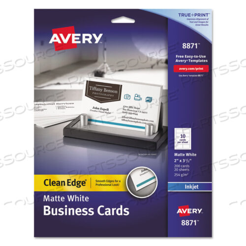 OEM#: 8871TRUE PRINT CLEAN EDGE BUSINESS CARDS, INKJET, 2 X 3.5, WHITE, 200 CARDS, 10 CARDS/SHEET, 20 SHEETS/PACK by Avery