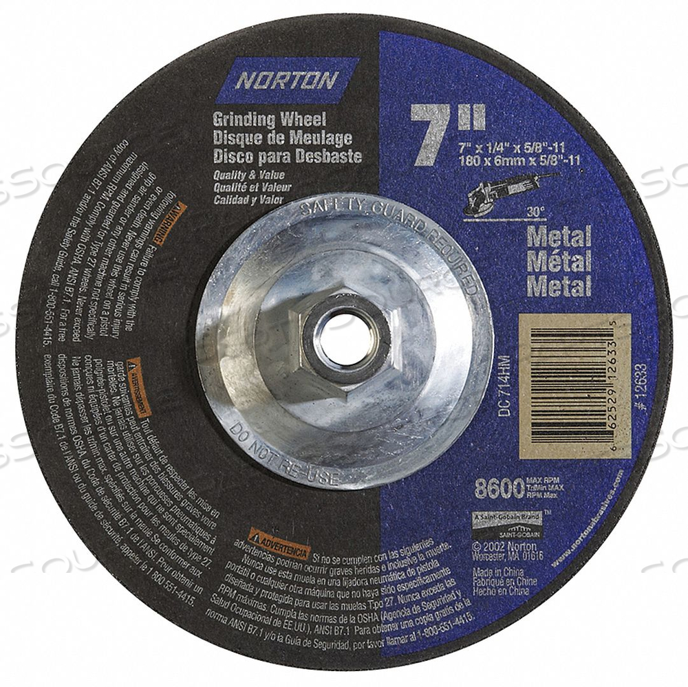 OEM#: 66252912633DEPRESSED CTR WHL T27 7X1/4X5/8-11 by Norton | Saint-Gobain Abrasives
