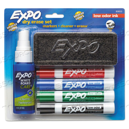 OEM#: 80653LOW-ODOR DRY ERASE MARKER STARTER SET, BROAD CHISEL TIP, ASSORTED COLORS, 4/SET by Expo