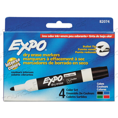 OEM#: 82074LOW-ODOR DRY-ERASE MARKER, MEDIUM BULLET TIP, ASSORTED COLORS, 4/SET by Expo