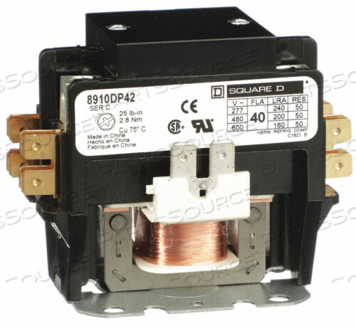 OEM#: 8910DP42V06H2638 DFINIT PRPOSE CNTACTR 480VAC 40A 2P OPEN by Square D