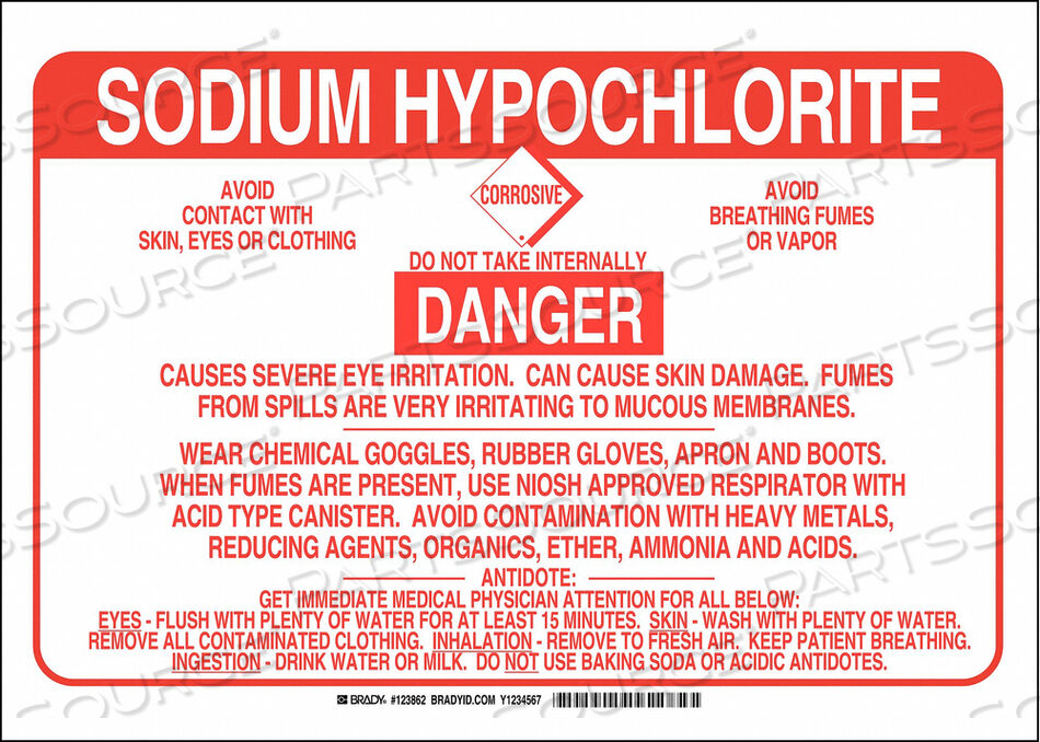 OEM#: 123862CHEMICAL SIGN POLYESTER 10X14 IN RED/WHT by Brady Americas