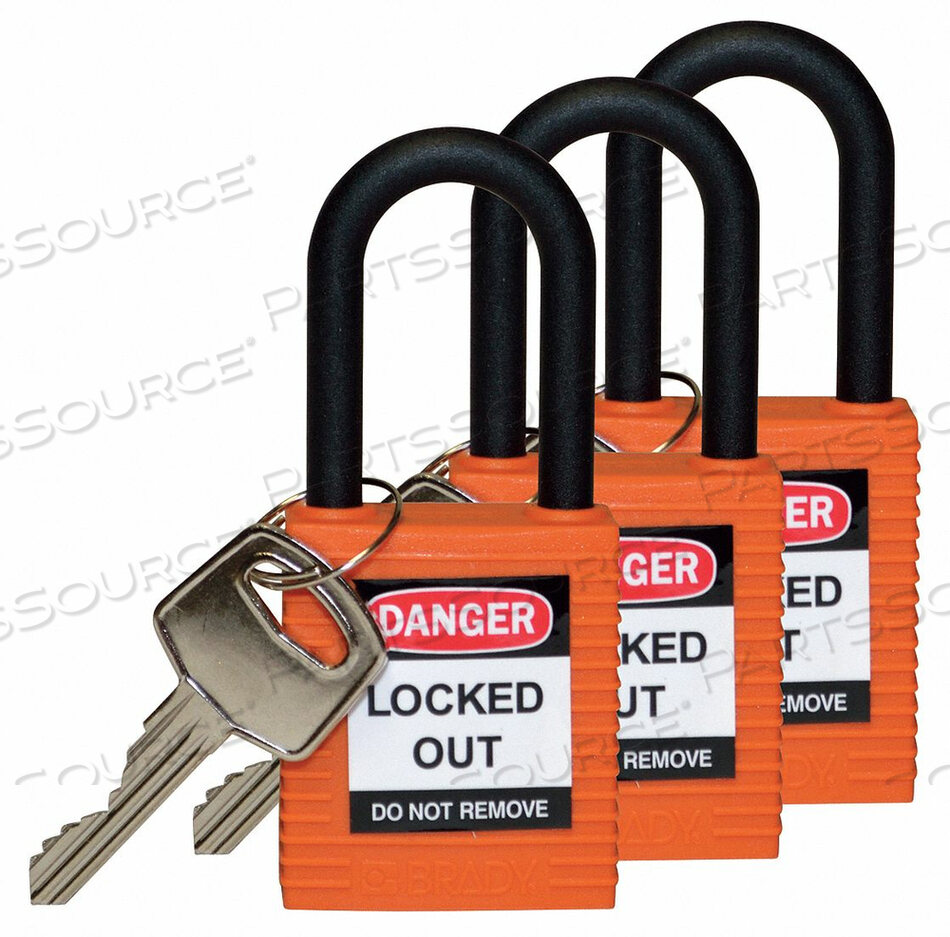 OEM#: 123337LOCKOUT PADLOCK KA ORANGE 1-3/4 H PK3 by Brady Americas
