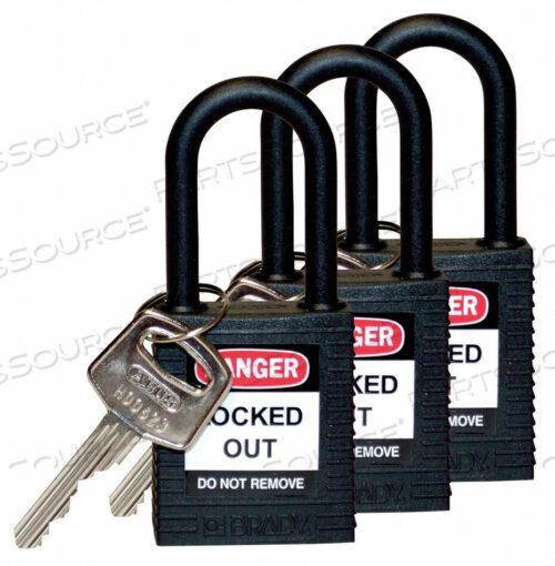 OEM#: 123338LOCKOUT PADLOCK KA BLACK 1-3/4 H PK3 by Brady Americas