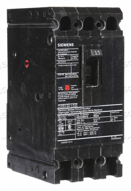OEM#: HED43B015CIRCUIT BREAKER 15A 3P 480VAC HED4 by Siemens