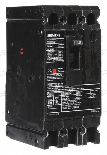 OEM#: HED43B080CIRCUIT BREAKER 80A 3P 480VAC HED4 by Siemens