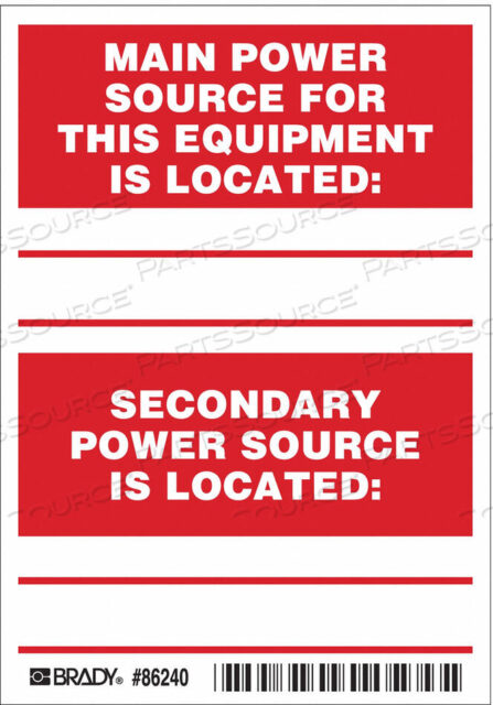 OEM#: 86240MACHINE/EQUIPMENT LABEL ENGLISH PK5 by Brady Americas