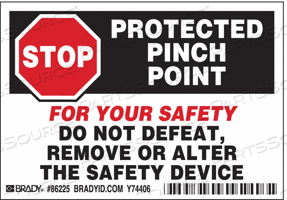 OEM#: 86225MACHINE/EQUIPMENT LABEL ENGLISH PK5 by Brady Americas