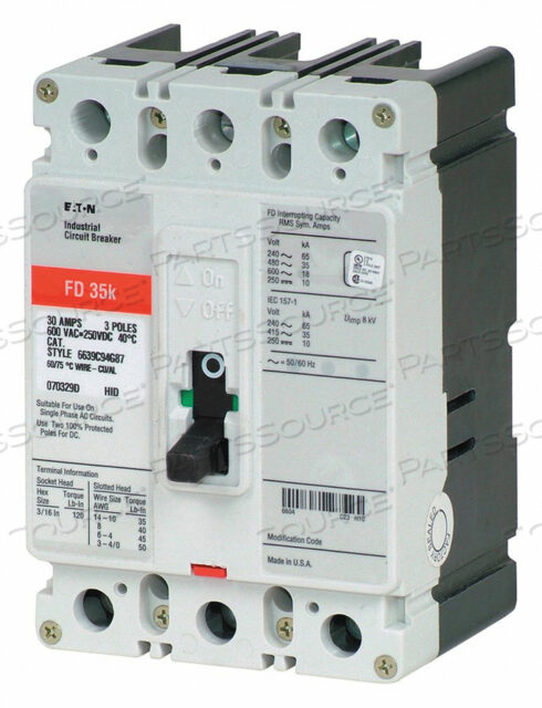 OEM#: FD3025CIRCUIT BREAKER, THERMAL MAGNETIC, 600V AC, 3P, 25A by Eaton