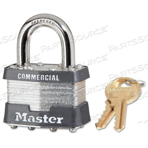 OEM#: 1KA2001NO. 1 LAMINATED STEEL PADLOCK, 5/16 IN DIA, 3/4 IN W X 15/16 IN H SHACKLE, SILVER/GRAY, KEYED ALIKE, KEYED 2001 by Master Lock
