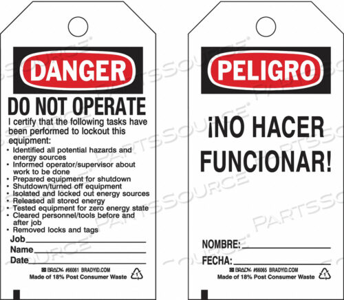 OEM#: 133489LOCKOUT TAG 5-3/4 H X 3 W POLYESTER by Brady Americas