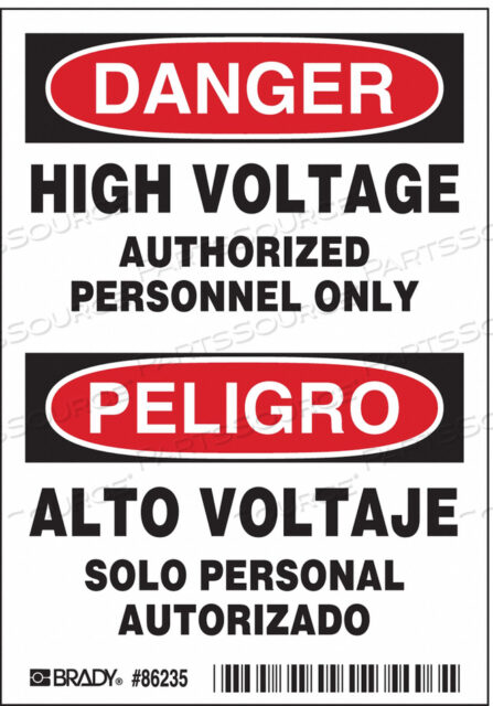 OEM#: 86235DANGER/PELIGRO LABEL 5 IN H PK5 by Brady Americas