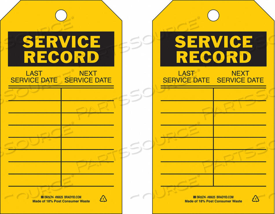 OEM#: 86625SVCE RCD TAG 7 X 4 IN BK/YEL MET PK10 by Brady Americas