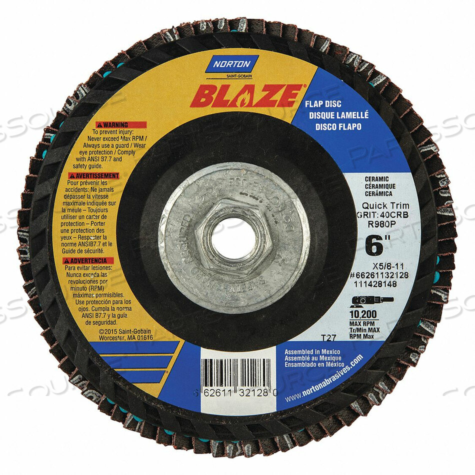 OEM#: 66261132128J5402 FLAP DISC COARSE 40 GRIT 6 DIA. by Norton | Saint-Gobain Abrasives