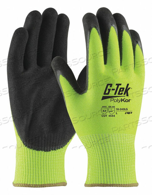 OEM#: 16-340LG/LG-TEK CR HI-VIS LIME GREEN NITRILE GRIP GLOVES W/ HPPE/GLASS LINER, BLACK PALM, L, 1 DZ by Protective Industrial Products
