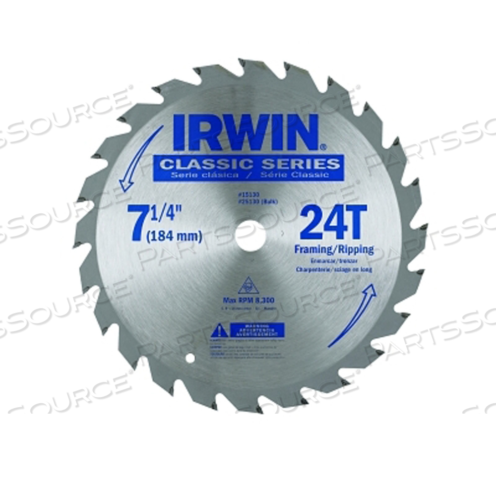 OEM#: 25130CLASSIC SERIES PORTABLE CORDED CARBIDE SAW BLADE, 7-1/4 IN DIA, 24 TOOTH CT by IRWIN Tools