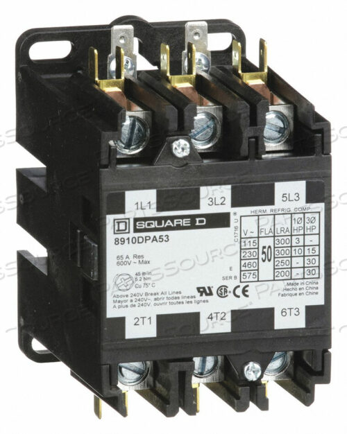 OEM#: 8910DPA53V14H2643 DFINIT PRPOSE CONTACTR 24VAC 50A 3P OPEN by Square D