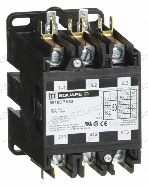 OEM#: 8910DPA53V09H2643 DEFINIT PRPOSE CNTACTR 208/240VAC 50A 3P by Square D
