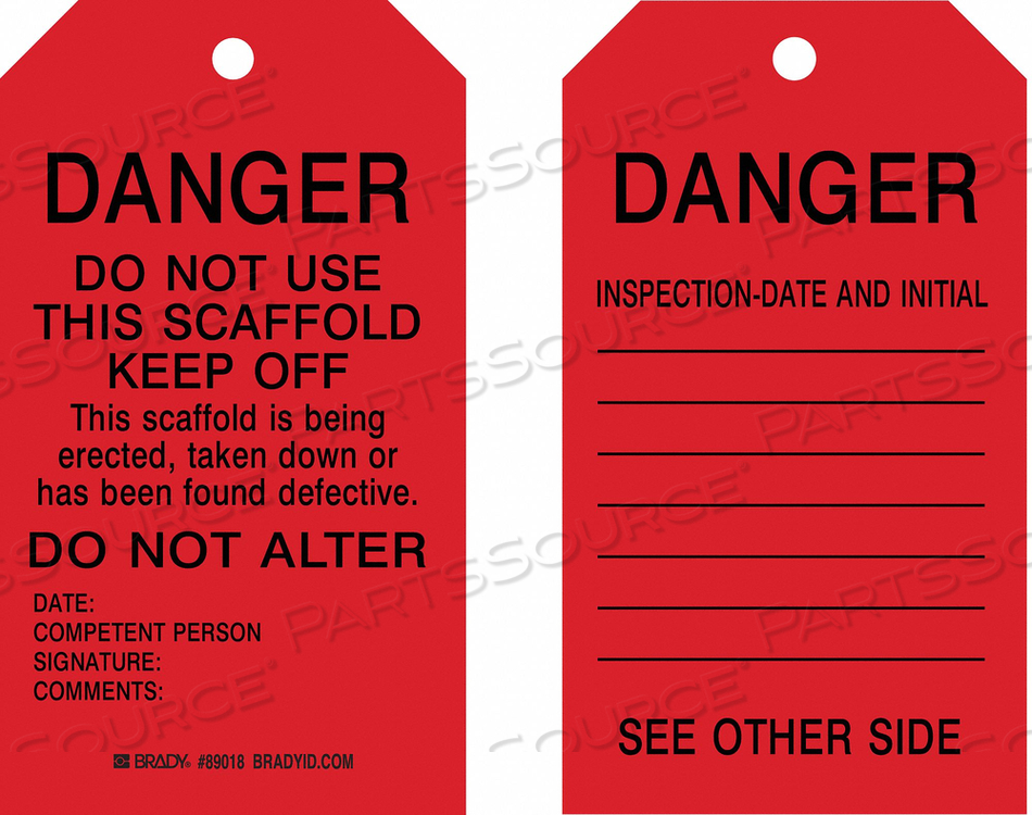 OEM#: 89018DANGER TAG 7 X 4 IN BK/R MET 3/8 IN PK10 by Brady Americas