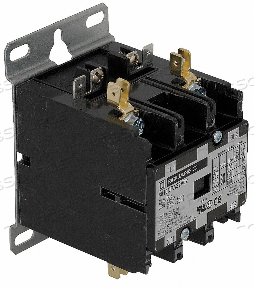 OEM#: 8910DPA32V02H2650 DEFINIT PRPOSE CNTCTR 120VAC 30A 2P OPEN by Square D
