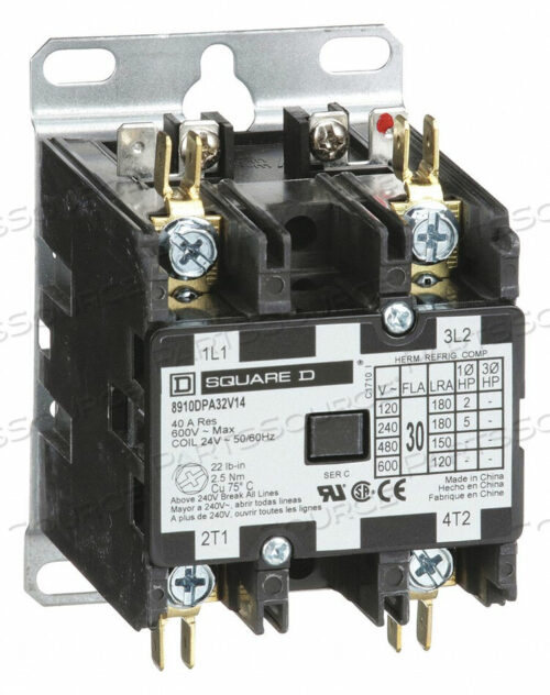 OEM#: 8910DPA32V14H2650 DFINIT PRPOSE CONTACTR 24VAC 30A 2P OPEN by Square D