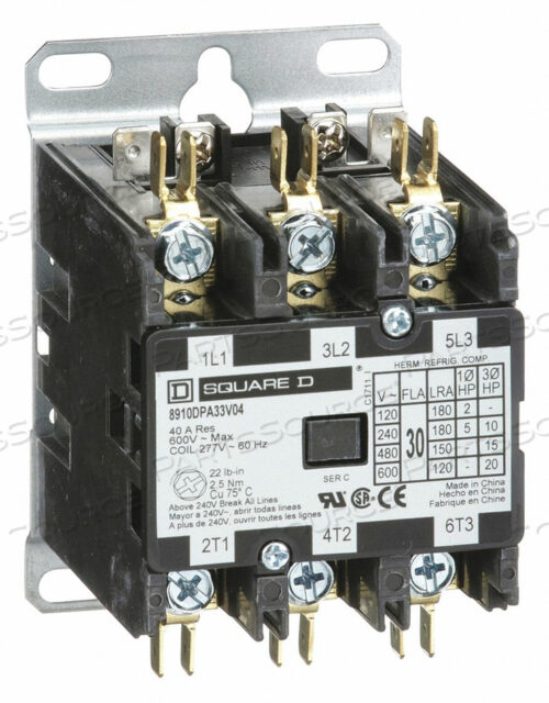 OEM#: 8910DPA33V04H2654 DFINIT PRPOSE CNTACTR 277VAC 30A 3P OPEN by Square D