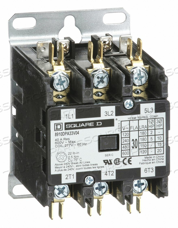 OEM#: 8910DPA33V04H2654 DFINIT PRPOSE CNTACTR 277VAC 30A 3P OPEN by Square D