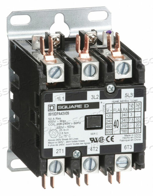 OEM#: 8910DPA43V09H2655 DEFINIT PRPOSE CNTACTR 208/240VAC 40A 3P by Square D