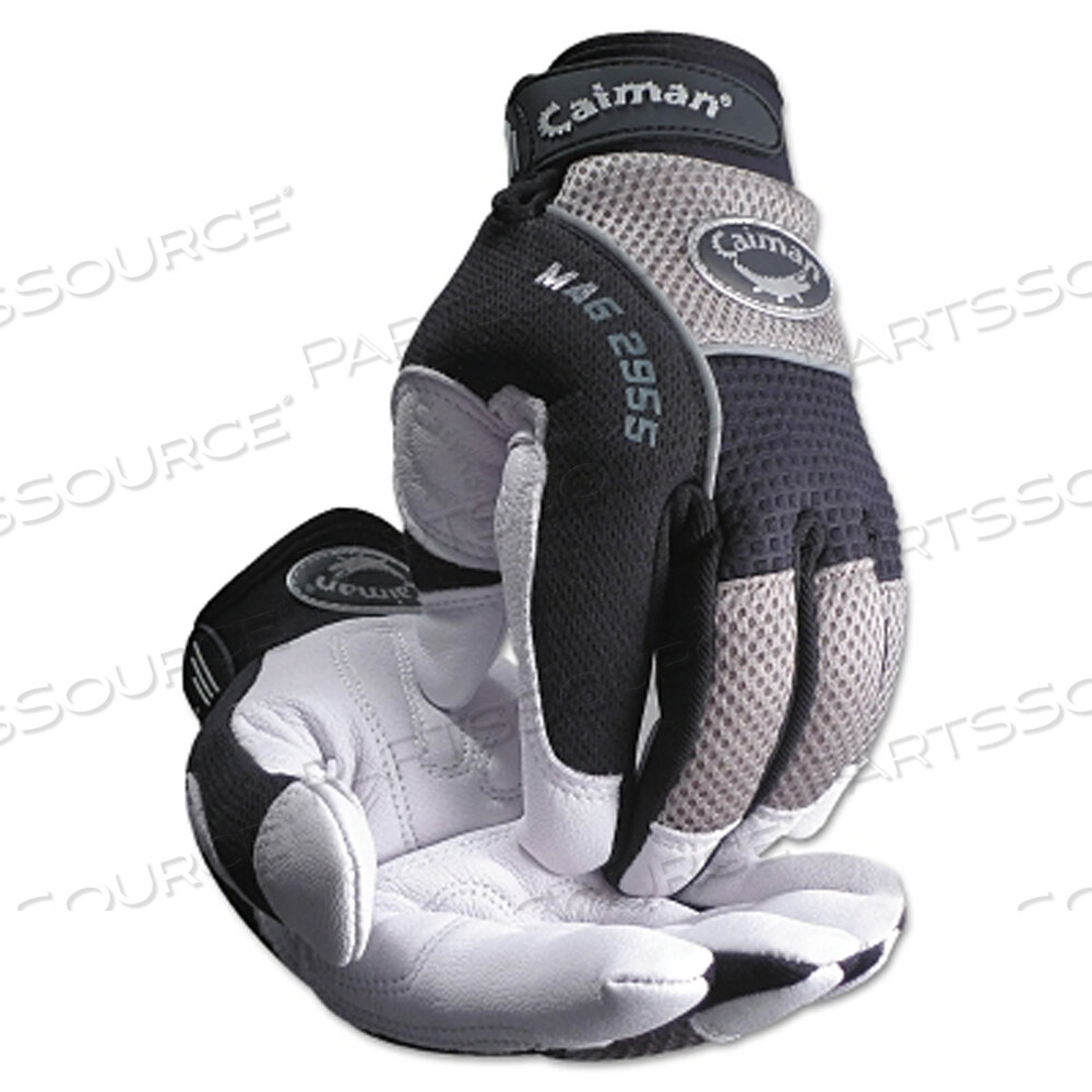 OEM#: 2955XLWHITE GOAT GRAIN LEATHER PALM GLOVES, X-LARGE, WHITE/BLACK/GRAY by Caiman