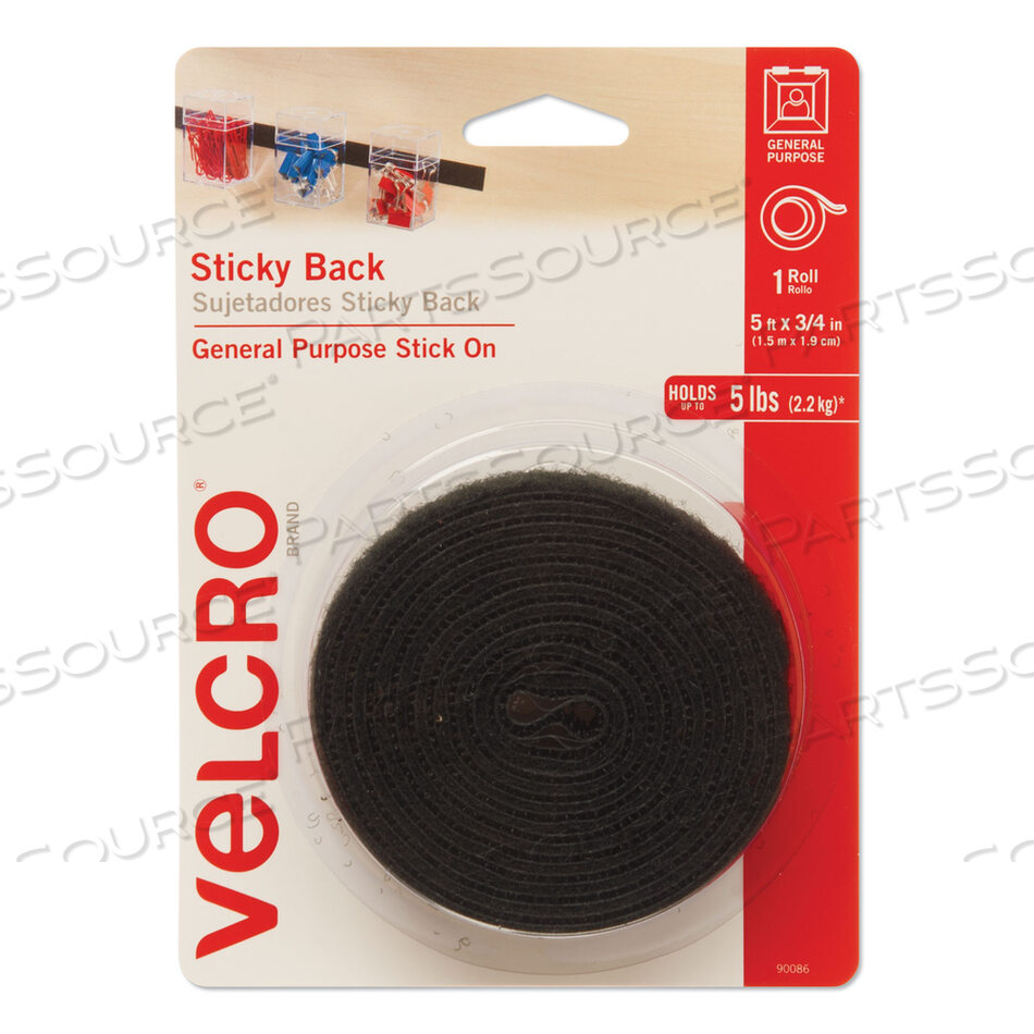 OEM#: 90086STICKY-BACK FASTENERS WITH DISPENSER, REMOVABLE ADHESIVE, 0.75 X 5 FT, BLACK by Velcro