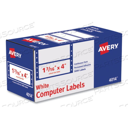 OEM#: 4014DOT MATRIX PRINTER MAILING LABELS, PIN-FED PRINTERS, 1.44 X 4, WHITE, 5,000/BOX by Avery