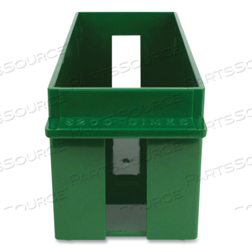 EXTRA-CAPACITY COIN TRAY, DIMES, 1 COMPARTMENT, DENOMINATION AND CAPACITY ETCHED ON SIDE, 10.5 X 4.75 X 5, PLASTIC, GREEN