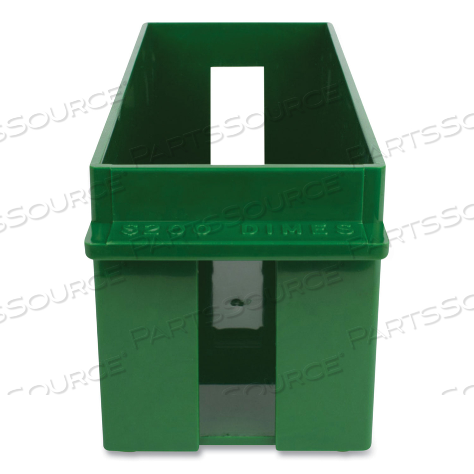EXTRA-CAPACITY COIN TRAY, DIMES, 1 COMPARTMENT, DENOMINATION AND CAPACITY ETCHED ON SIDE, 10.5 X 4.75 X 5, PLASTIC, GREEN
