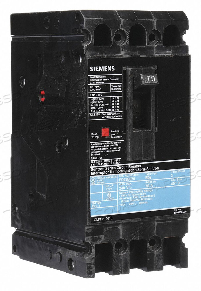 OEM#: ED23B070CIRCUIT BREAKER 70A 3P 240VAC ED2 by Siemens