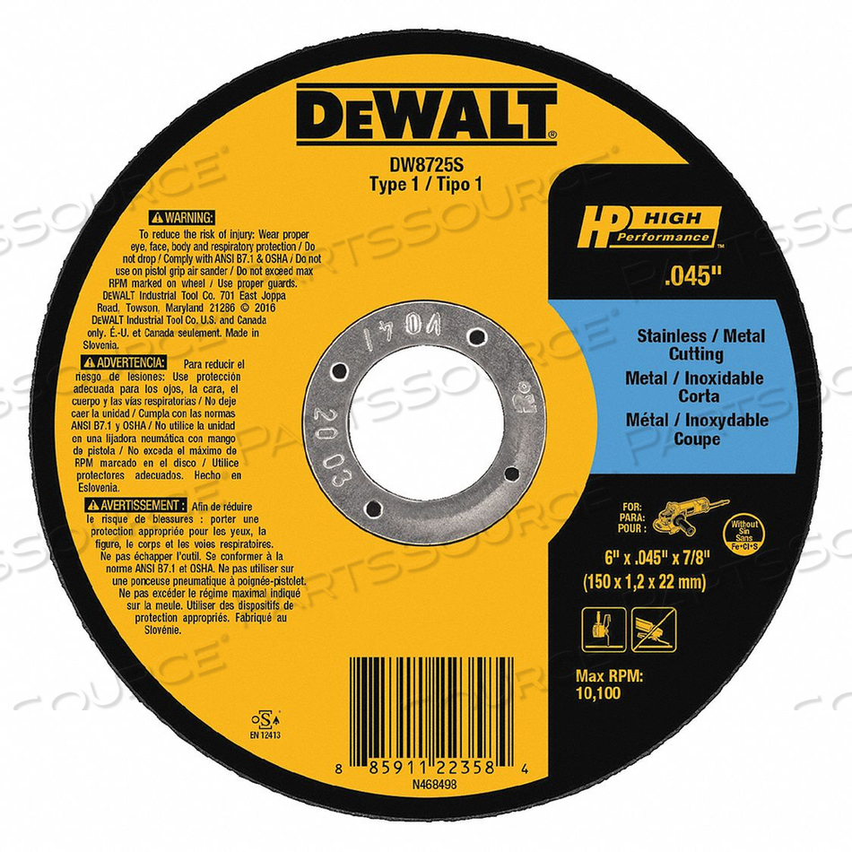CONTAMINANT FREE CUTTING WHEEL 6 DIA..045 THICK 60 GRIT ALUMINUM OXIDE