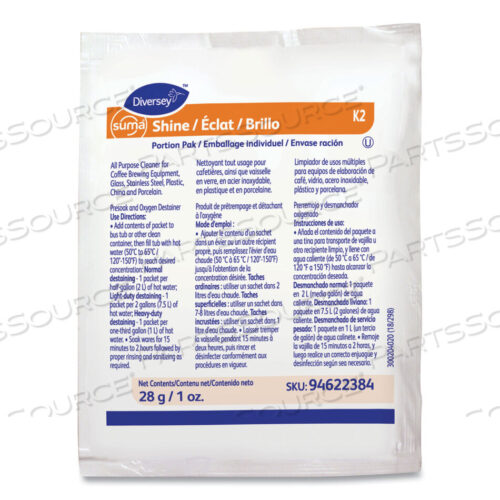 OEM#: 94622384SUMA SHINE PORTION PAK, POWDER, 100 PER CARTON by Diversey