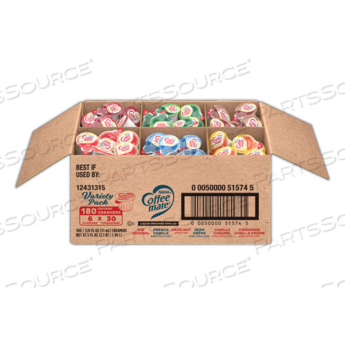 LIQUID COFFEE CREAMER, VARIETY PACK, 6 ASSORTED FLAVORS, 0.38 OZ MINI CUPS, 180/CARTON